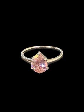 Teardrop Pink Gemstone Silver Tone Ring Size 8 Elegant Design
